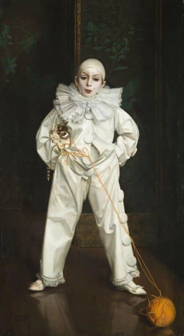 Porträtt Av Ett Barn I Dräkten Av Pierrot