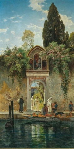 Venetië bij de poort van het eilandklooster van San Lazzaro