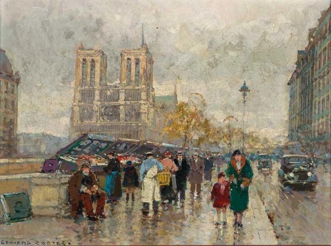 Париж Букинисты на Сене с Нотр-Дамом на заднем плане