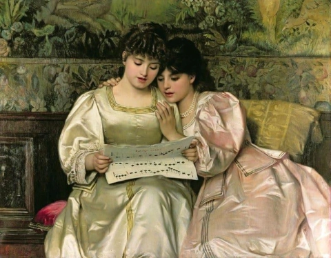 Kaksi tyttöä laulamassa