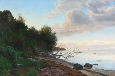 Escena costera de la playa de Moesgaard 1863