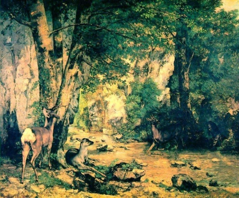 Courbet Gustave Cerfs Ruisseau De Plaisir Fontainessa