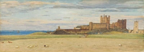 Castelo de Bamburgh Northumberland visto do oeste, 1877