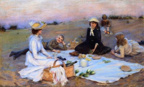 Cena picnic sulle dune di sabbia 1890