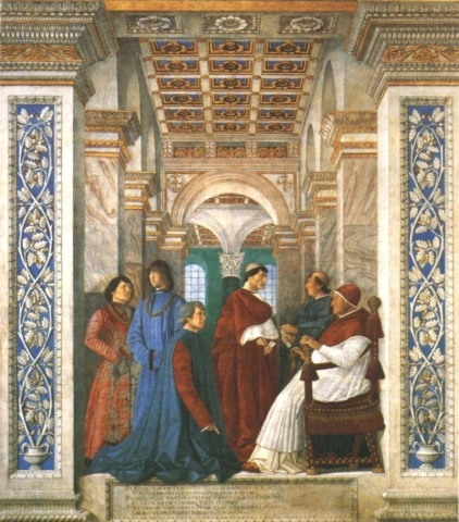 Да Форли Мелоццо Сикст IV, его племянники и его библиотекарь Палатина