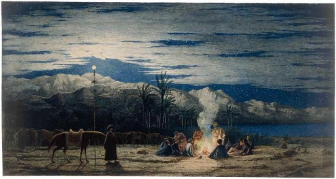 Artist S Halt In The Desert By Moonlight Ca. 1845
