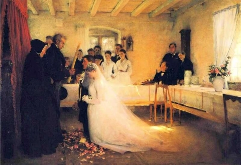 Benedizione della giovane coppia prima del matrimonio 1880-81