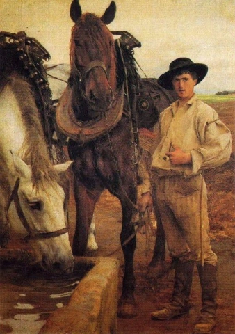 Häst vid vattentråget 1884