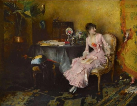 彼女の子供を持つピンクの服を着た若い女性 1882