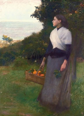 Ung kvinna i en trädgård med apelsiner 1891