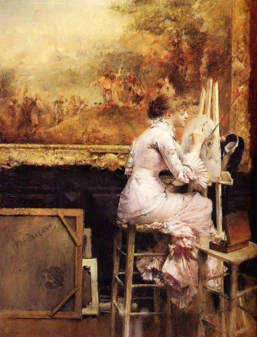 Young Watercolorist In The Louvre Ca. 1889