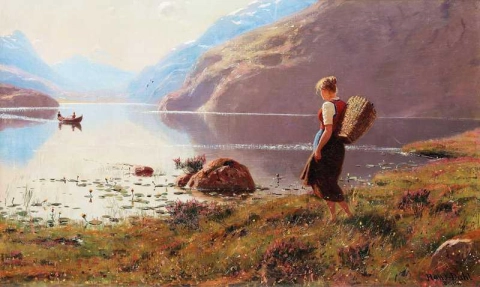 Uma jovem em uma paisagem de fiorde
