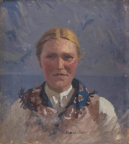 Muotokuva norjalaisesta puvussa olevasta naisesta
