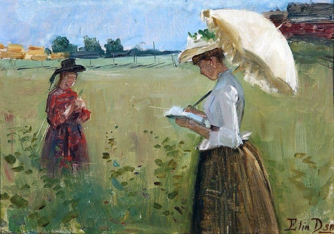 Meninas em um prado