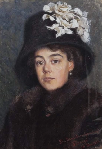 毛皮を着た若い女性の肖像画