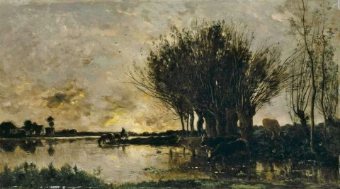 Cows Watering The River 1865