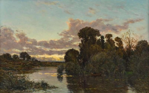 Eine Flusslandschaft in der Abenddämmerung
