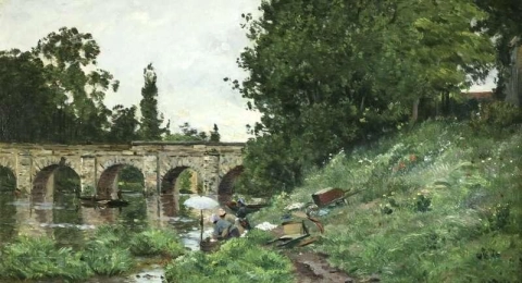Lavandieres Pont De Limay nabij Parijs 1880