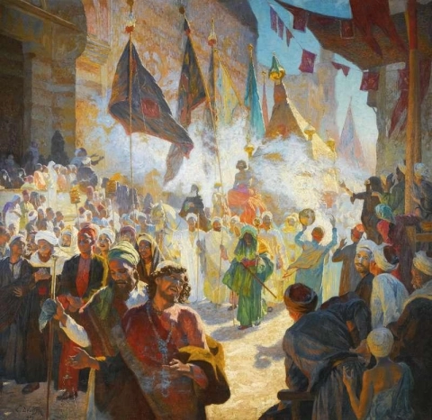 Die Prozession des Mahmal durch die Straße von Kairo 1909