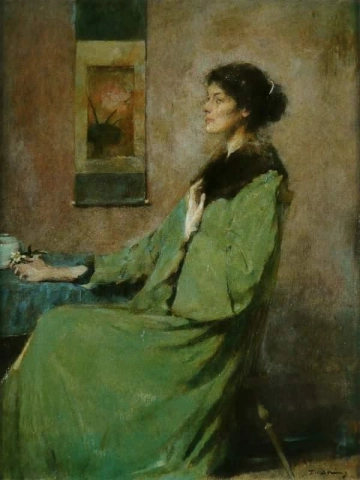Portret van een dame die een roos vasthoudt, 1912