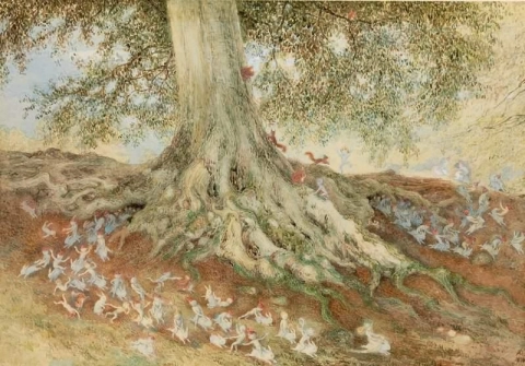 Elfen in een konijnenhol, 1875