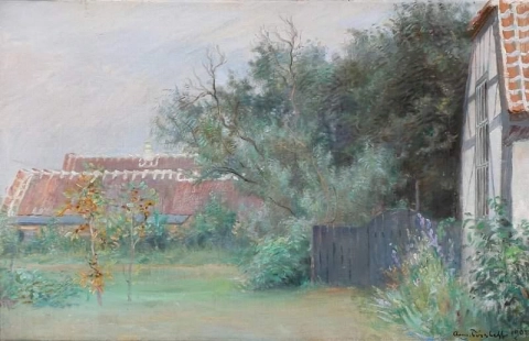 Vanuit de tuin voor Drachmann's huis Villa Pax in Skagen 1908