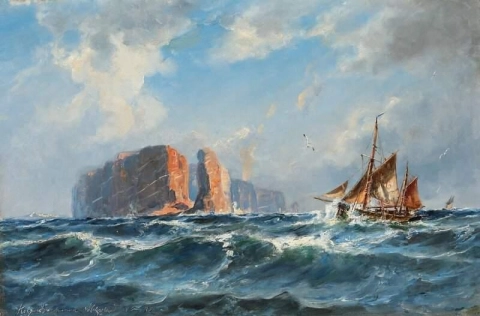Merimaisema purjelaivojen kanssa Helgolandin rannikolla 1892