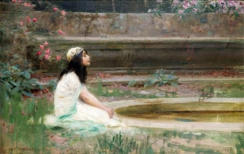 En ung jente ved et basseng 1892-93
