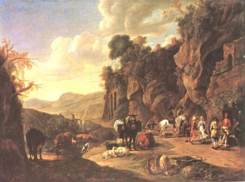 Дюжарден Карель Итальянский пейзаж с танцующими крестьянами