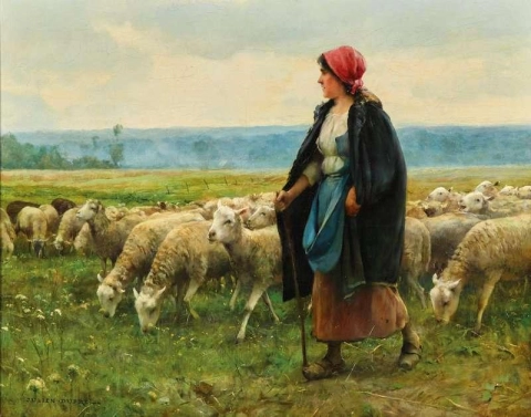 Una pastora con su ganado.