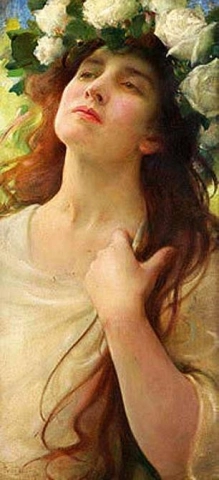 Una ragazza con rose bianche 1913