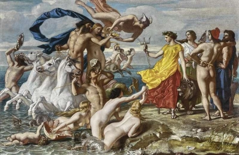 브리타니아에 사임하는 넵튠 바다의 제국 1847년 오스본 하우스의 프레스코화 계획