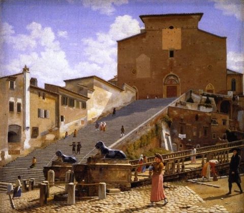 Marmortrappan som leder upp till Santa Maria i Aracoeli i Rom 1813-16
