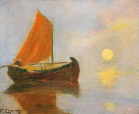 Kalastusvene auringonlaskun aikaan 1927