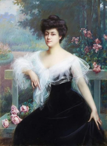 A Portrait Of A Lady Seated In A Park