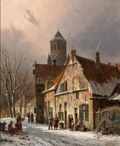 Una calle del pueblo en invierno