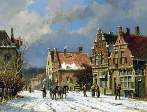Eine winterliche Stadtszene in Enkhuizen