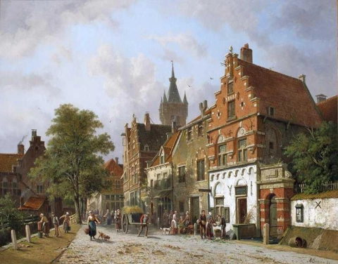 Delft con el Prinsenhof en la distancia 1885