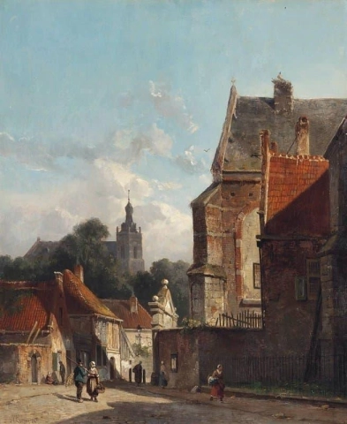 Figures Conversing In A Dutch Street 1862