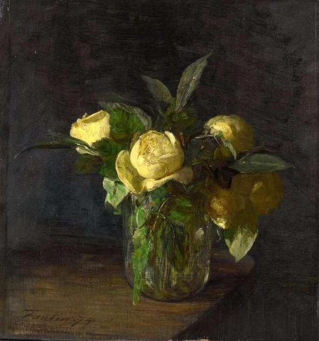 Gelbe Rosen in einer Vase 1874