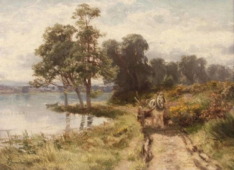Деревянная тележка у озера 1878 г.