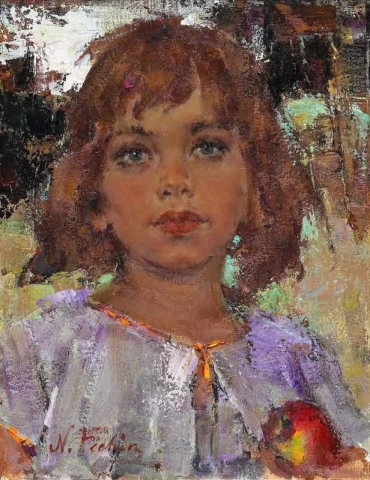 リンゴを持つ若い女の子の肖像画