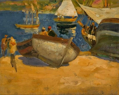 해변에 있는 낚시 보트 Tangier 1899