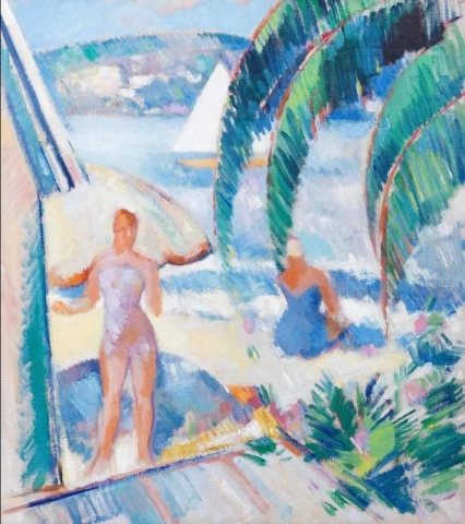 Sulla spiaggia di Juan, nel 1927 circa