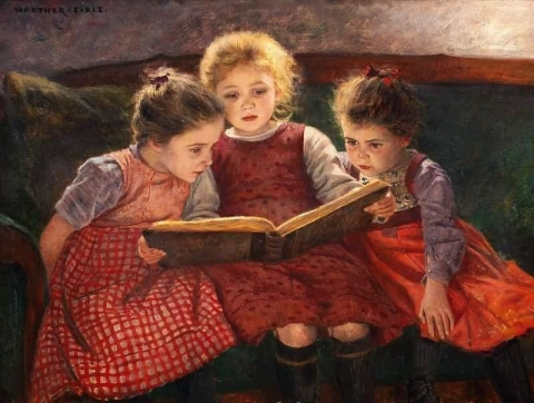 De sprookjesachtige drie lezende meisjes