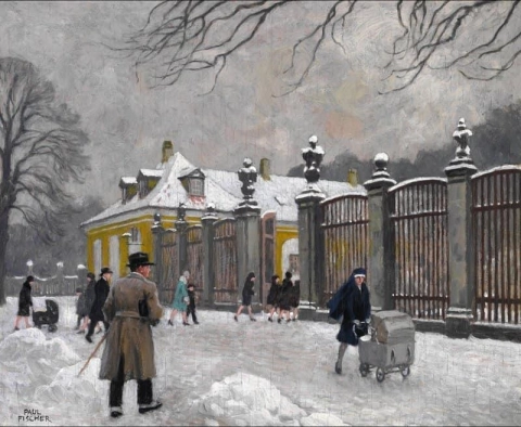 En vinterdag vid ingången till Frederiksbergs trädgård