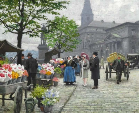 Ett elegant par köper blommor på H Jbro Plads