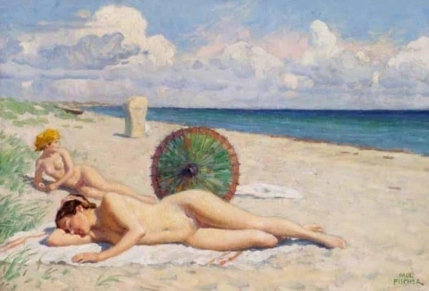 Купающиеся девушки на пляже Хорнбек