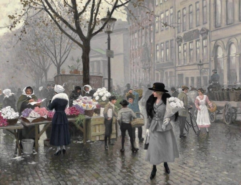 Fra Blomstermarkedet på H Jbro Plads i København ca. 1918