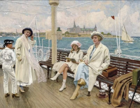 On The Ferry From Helsing R. In The Background Kronborg 1915